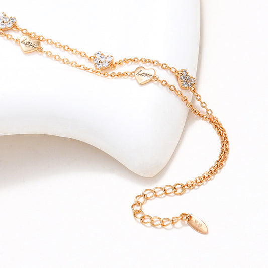 Alloy Gold Plated Heart Bracelet Personality Double Layer Light Luxury And Simplicity Ins