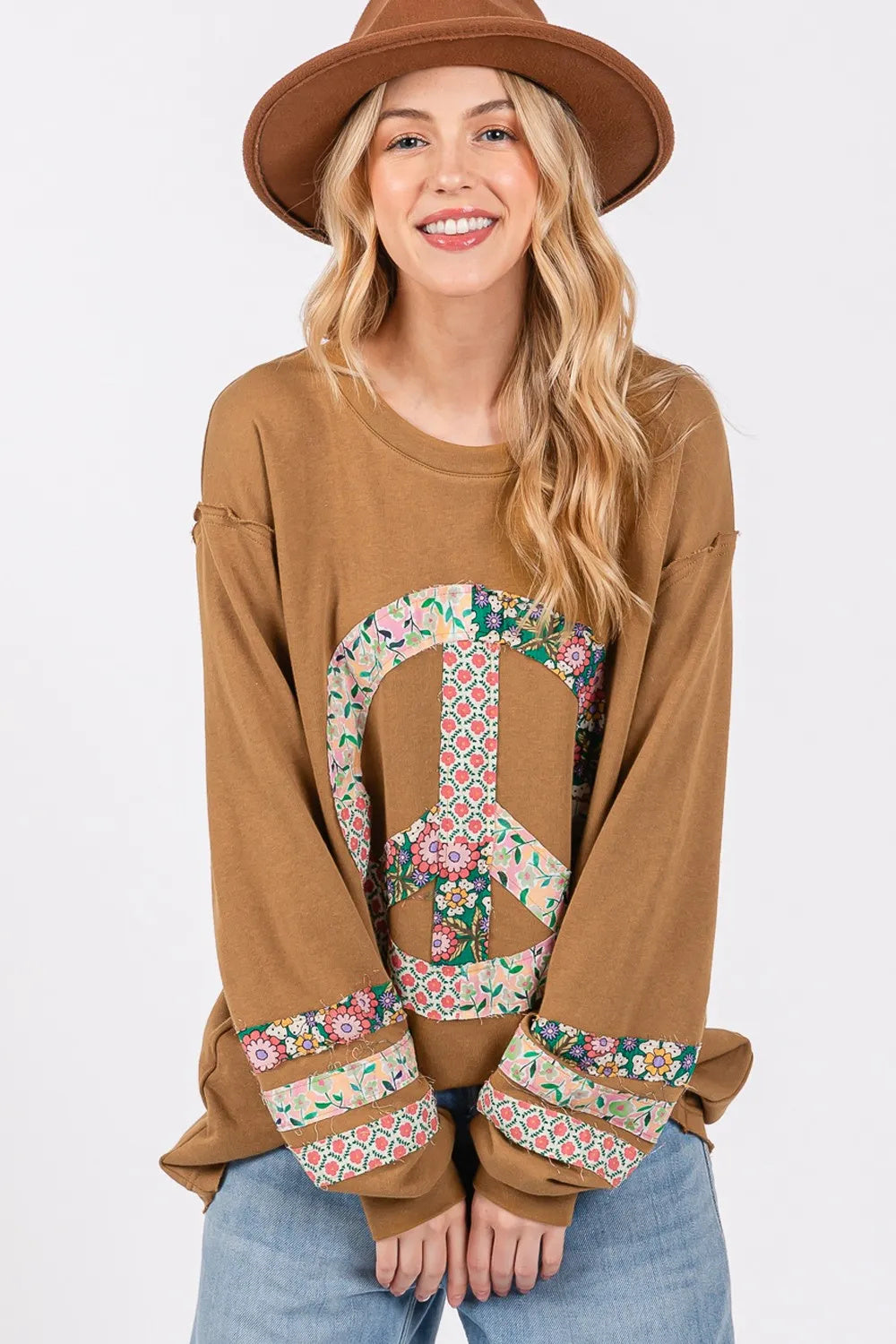 SAGE FIG Peace Applique Patch Long Sleeve Top