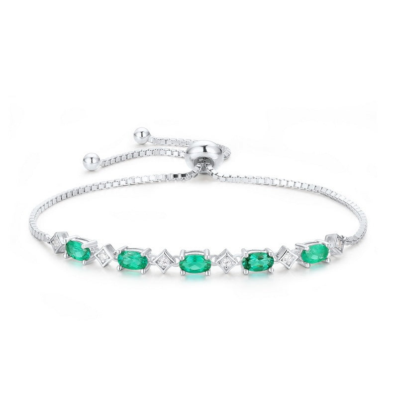 Elegant Egg-shaped S925 Silver Cultivation Emerald Bracelet