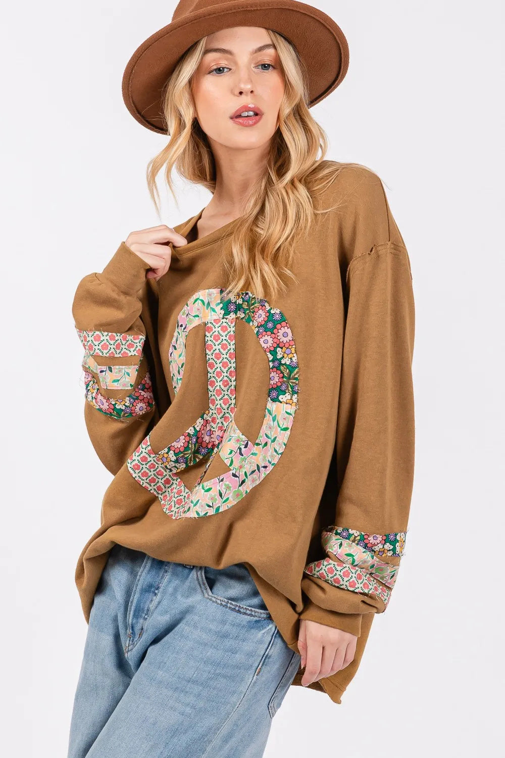 SAGE FIG Peace Applique Patch Long Sleeve Top