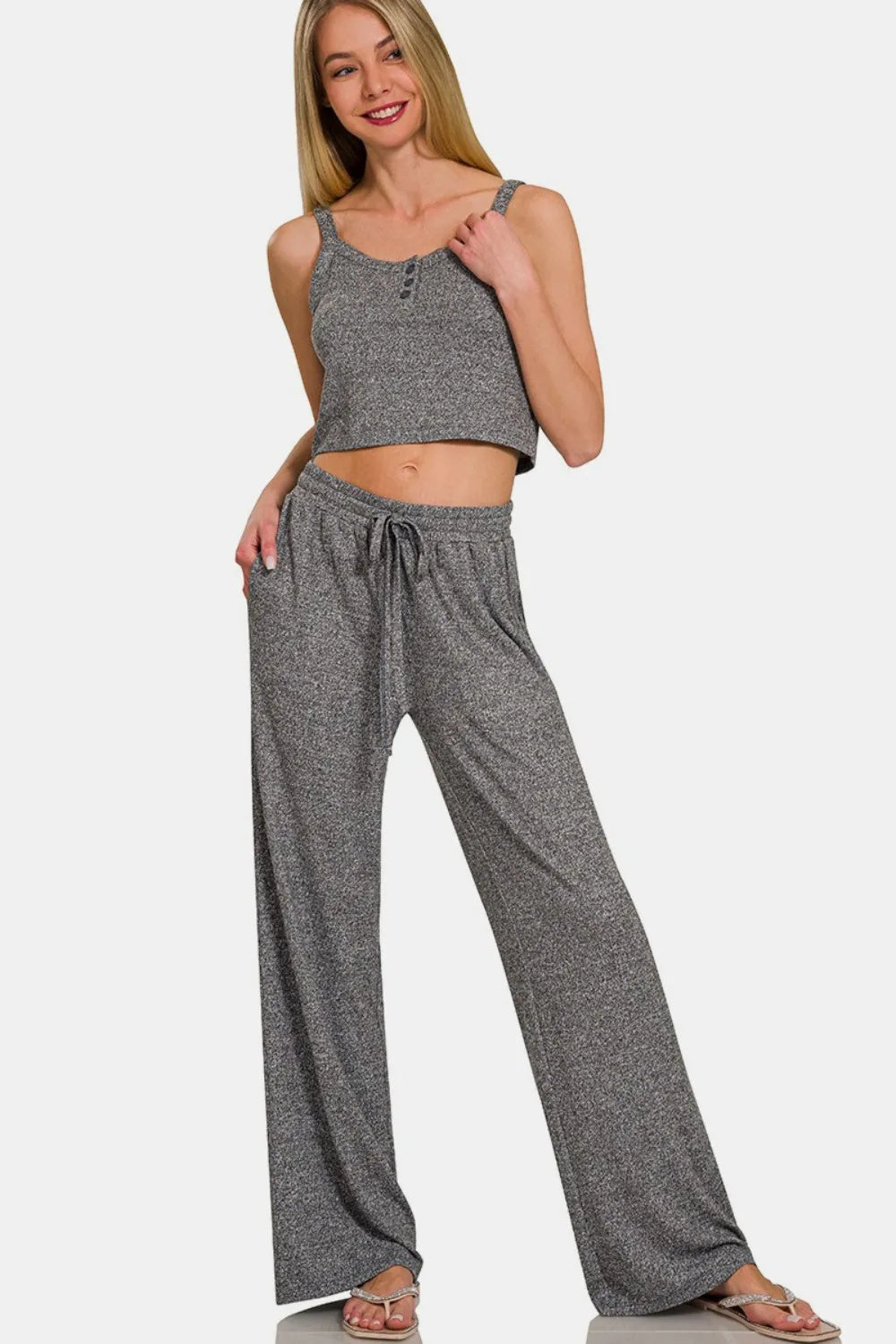 Zenana Drawstring Wide Leg Pants With Side Pockets