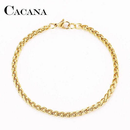 CACANA Stainless Steel Chain Bracelets For Man Women Gold Silver Color