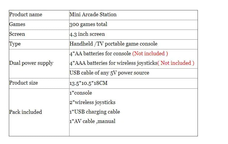 NEW 4.3inch TFT Portable Mini Retro Classic Wireless Handheld Game Console Micro Arcade Station Built-in 300 Games TV Output