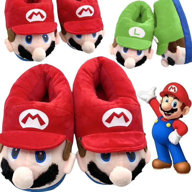 Super Mario Bros Winter Couple Plush Slippers Non-slip Soft Warm Flip Flops Kids Home Casual Cotton Shoes Women Men Plush Shoes