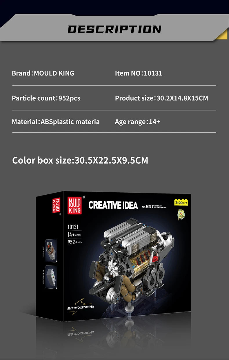 Mould King 10088 Technical Car Building Block The Motorized V8 Engine Model Brick Assembly Car Brick Toys Kids Christmas Gift