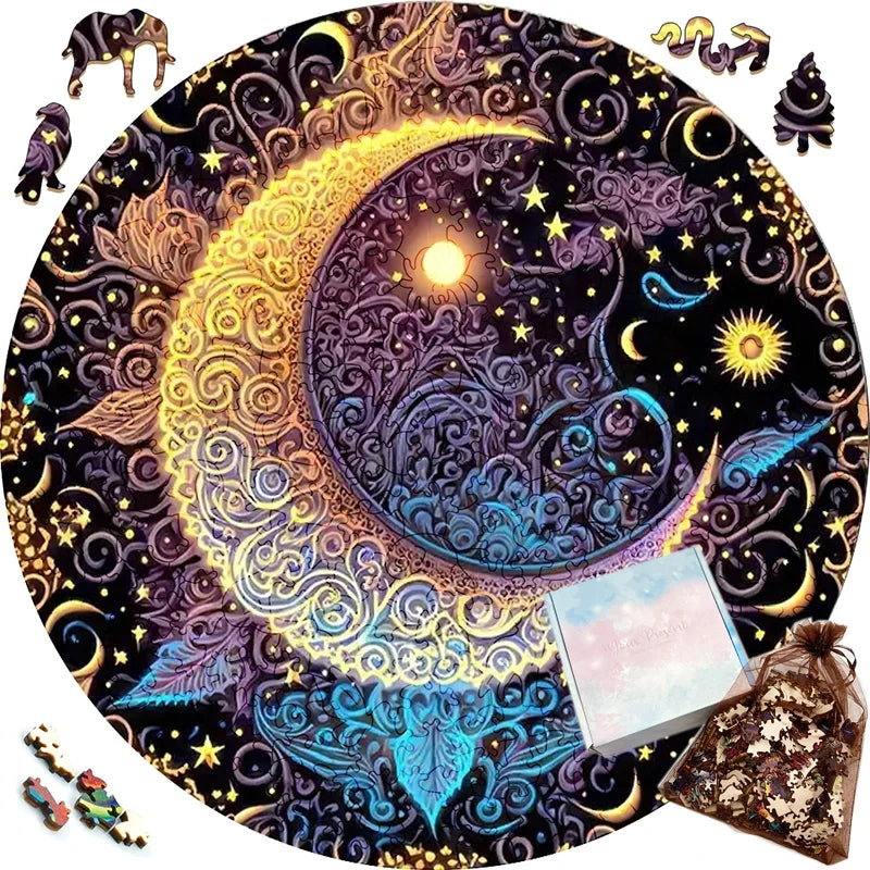 Moon A3/A4/A5 Size Wood Jigsaw Puzzle With for Adults Children , Not Common Shape , A Gifts for Parent-Child Games And Family Fu