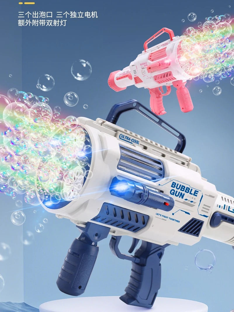 Bubble Gun Automatic Rainbow Rocket Boom for Kid Light Up Music Bubble Machine Party Supplies for Birthday Gift