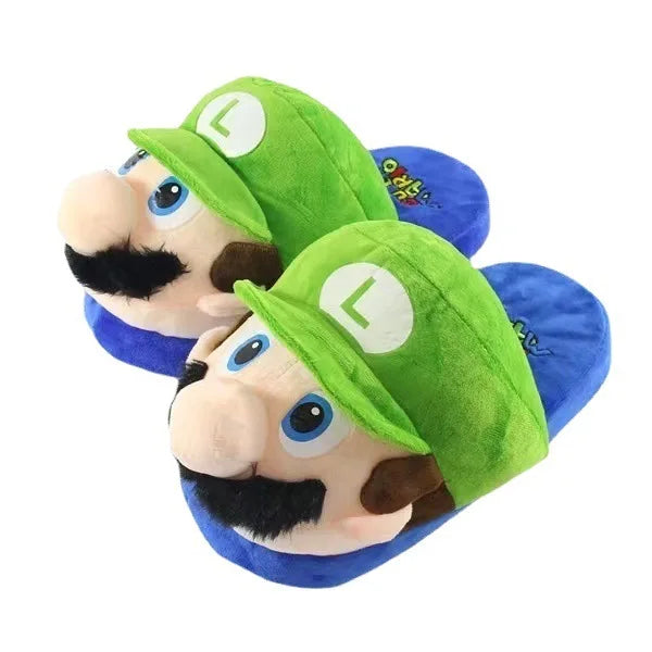 Super Mario Bros Winter Couple Plush Slippers Non-slip Soft Warm Flip Flops Kids Home Casual Cotton Shoes Women Men Plush Shoes