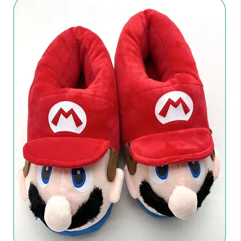 Super Mario Bros Winter Couple Plush Slippers Non-slip Soft Warm Flip Flops Kids Home Casual Cotton Shoes Women Men Plush Shoes