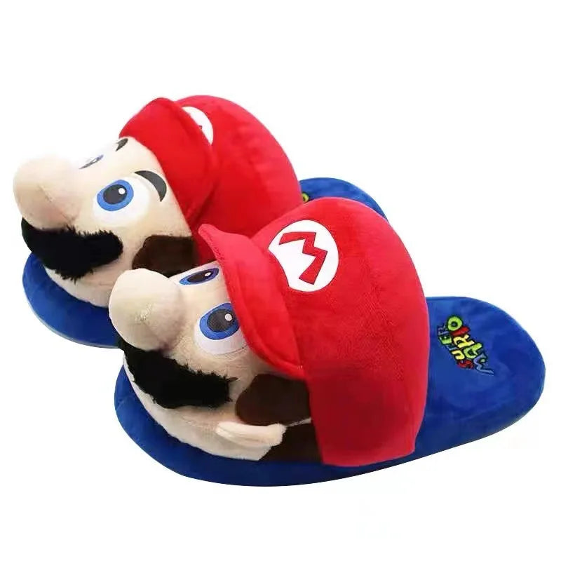 Super Mario Bros Winter Couple Plush Slippers Non-slip Soft Warm Flip Flops Kids Home Casual Cotton Shoes Women Men Plush Shoes