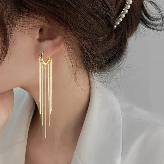 Fashion Gold Color Long Tassel Earrings Jewelry Vintage Metal Statement Fringe Earrings Charm Drop Dangle Heart Earing for Women