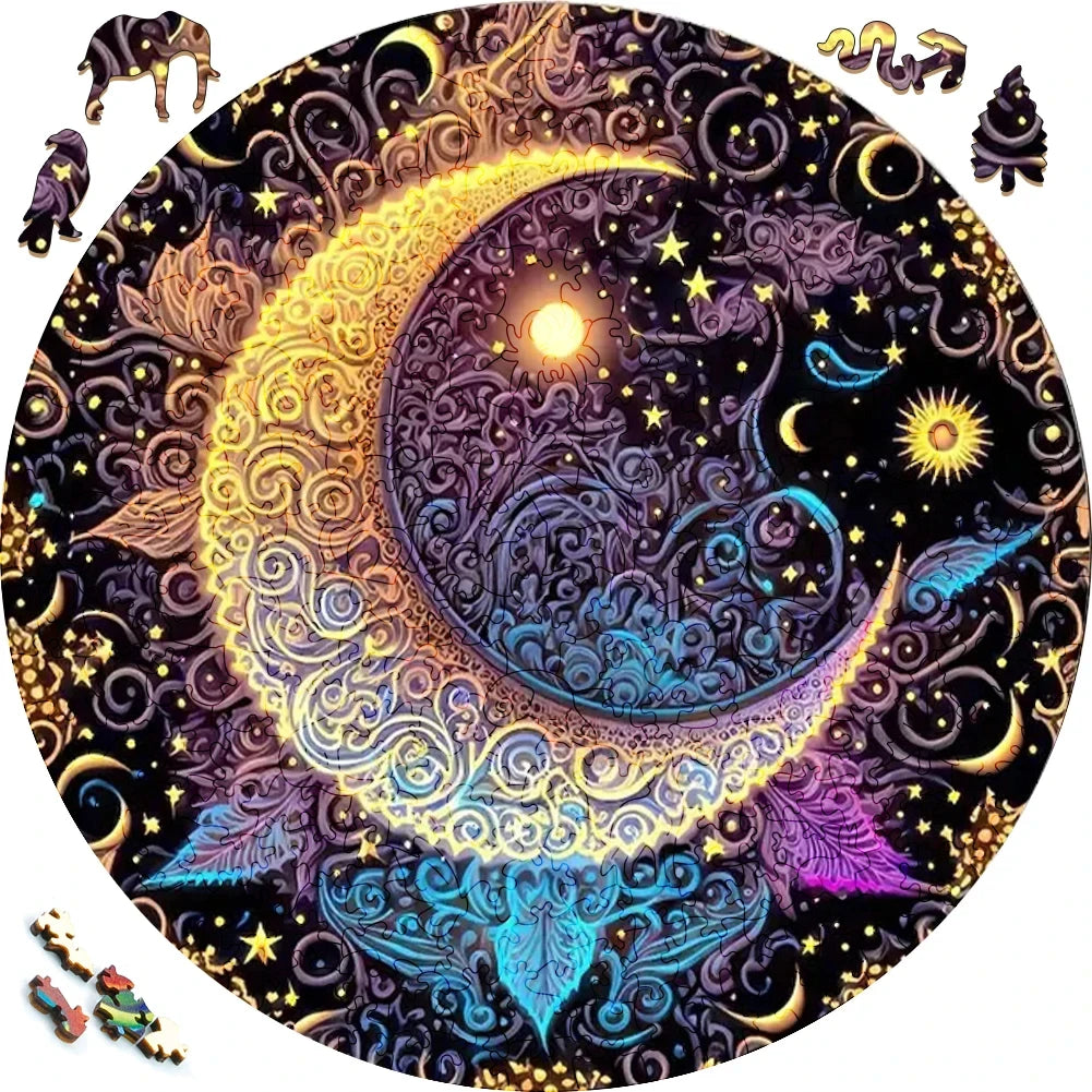 Moon A3/A4/A5 Size Wood Jigsaw Puzzle With for Adults Children , Not Common Shape , A Gifts for Parent-Child Games And Family Fu