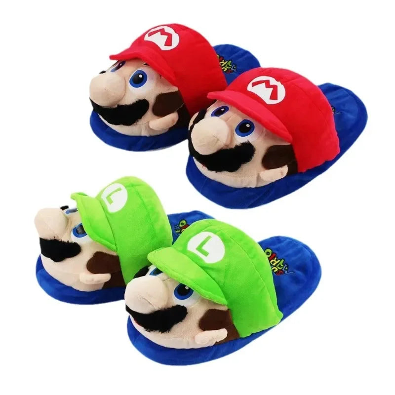 Super Mario Bros Winter Couple Plush Slippers Non-slip Soft Warm Flip Flops Kids Home Casual Cotton Shoes Women Men Plush Shoes