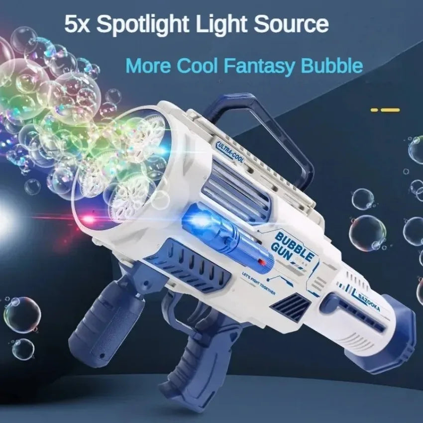 Bubble Gun Automatic Rainbow Rocket Boom for Kid Light Up Music Bubble Machine Party Supplies for Birthday Gift