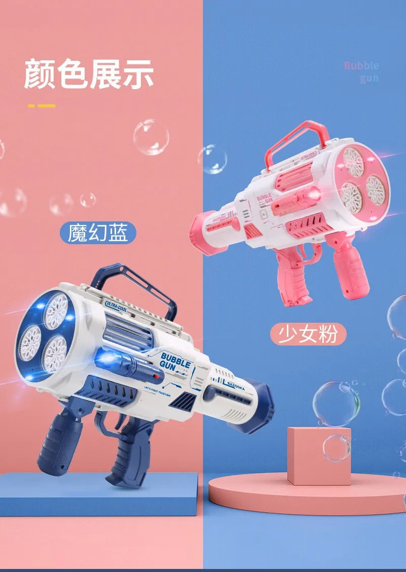 Bubble Gun Automatic Rainbow Rocket Boom for Kid Light Up Music Bubble Machine Party Supplies for Birthday Gift