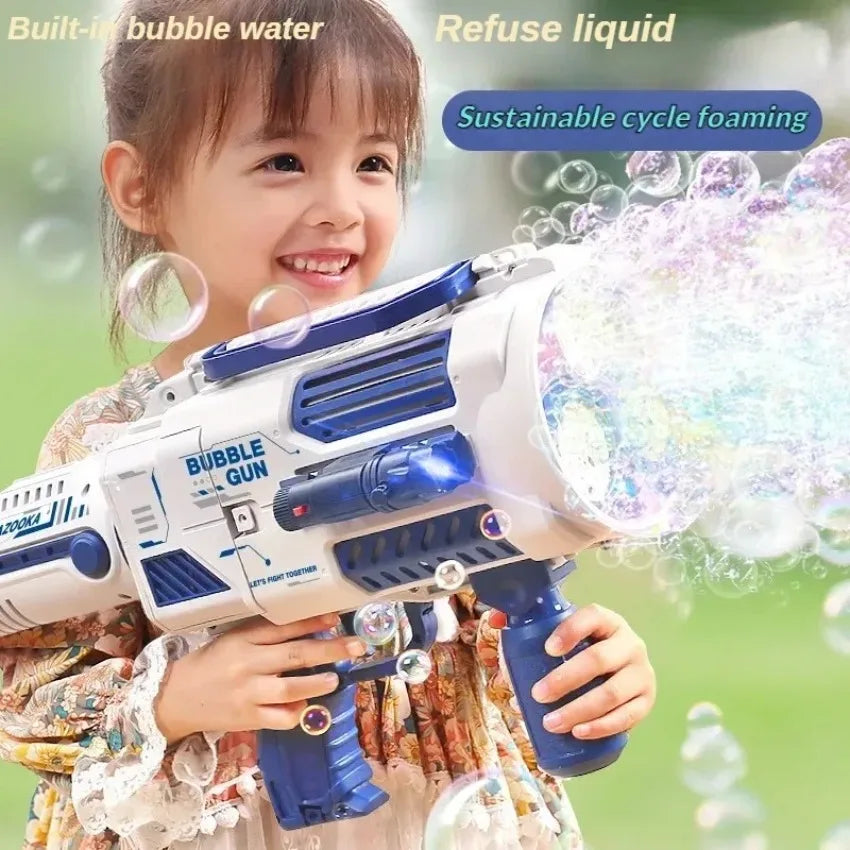 Bubble Gun Automatic Rainbow Rocket Boom for Kid Light Up Music Bubble Machine Party Supplies for Birthday Gift