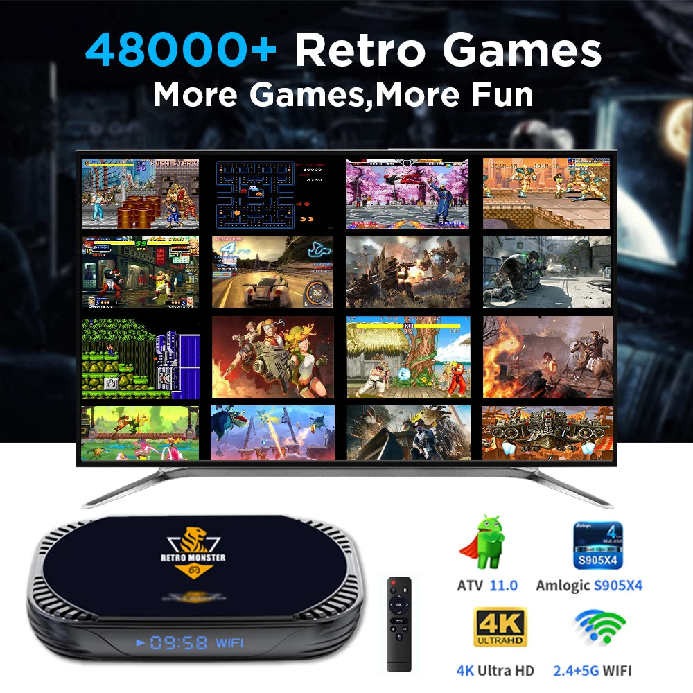 Amlogic S905X4 Retro Video Game Consoles For Sega Saturn/PS1/PSP/N64/DC/MAME With 48000+ Games Video Game Box With 70+ Emulators