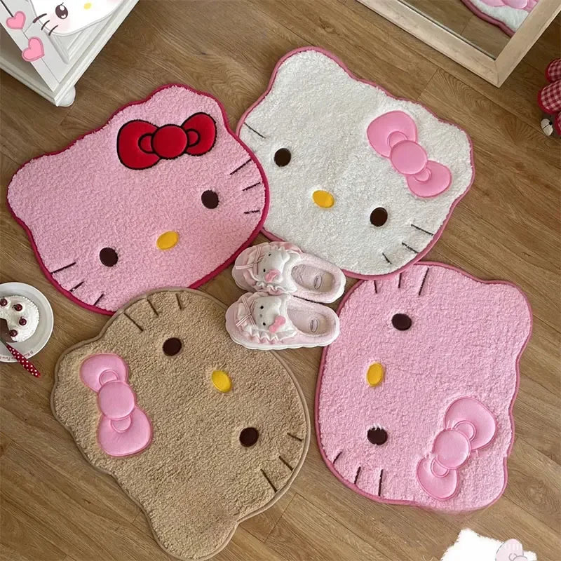 Hello Kitty Rugs Anime Kt Cat Plush Floor Mat Bedroom Non-Slip Carpet Cartoon Soft Car Cushion Bathroom Decor Toys Wholesale