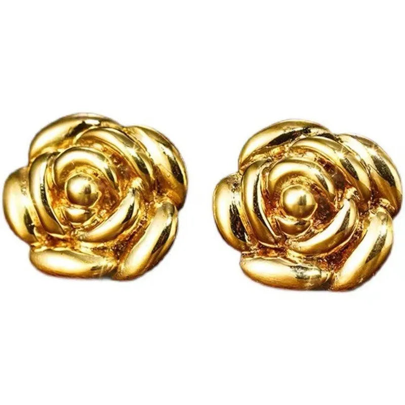 SMILE Real 18K Gold Rose Earrings Au750 Gold 3D Flower Earrings Women's Fine Jewelry Valentine's Day Gift E180