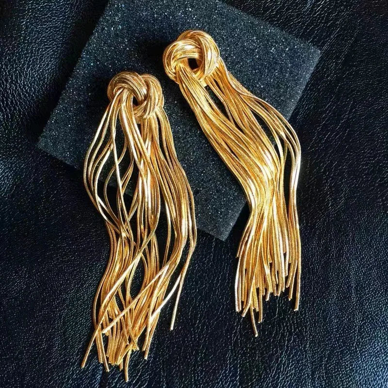 2023 New Contracted Senior Long Metal Tassel Earrings