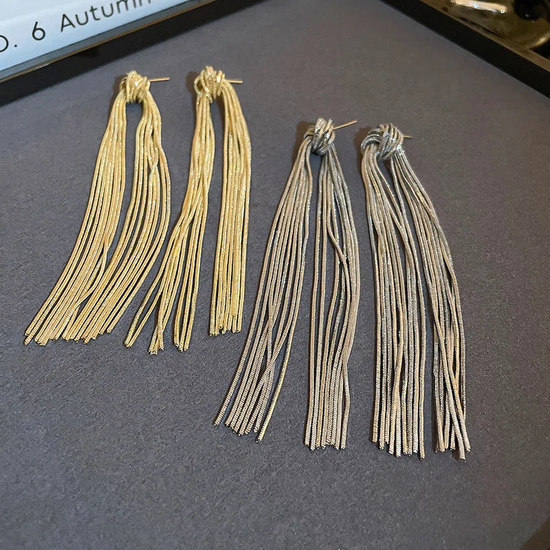 2023 New Contracted Senior Long Metal Tassel Earrings