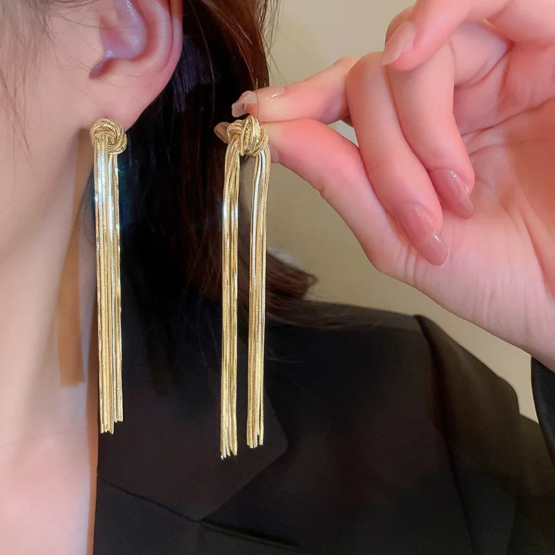 2023 New Contracted Senior Long Metal Tassel Earrings