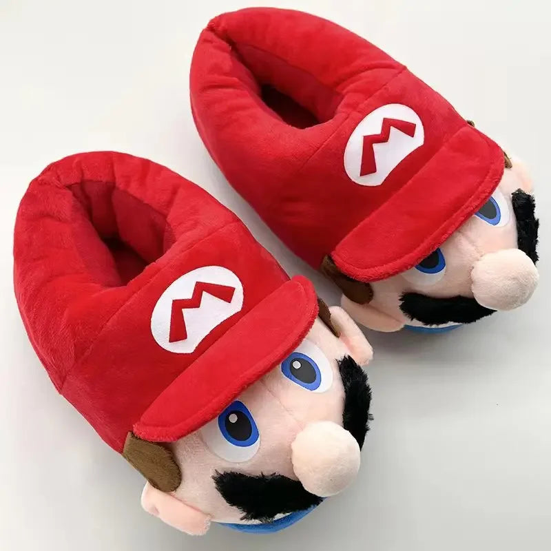 Super Mario Bros Winter Couple Plush Slippers Non-slip Soft Warm Flip Flops Kids Home Casual Cotton Shoes Women Men Plush Shoes