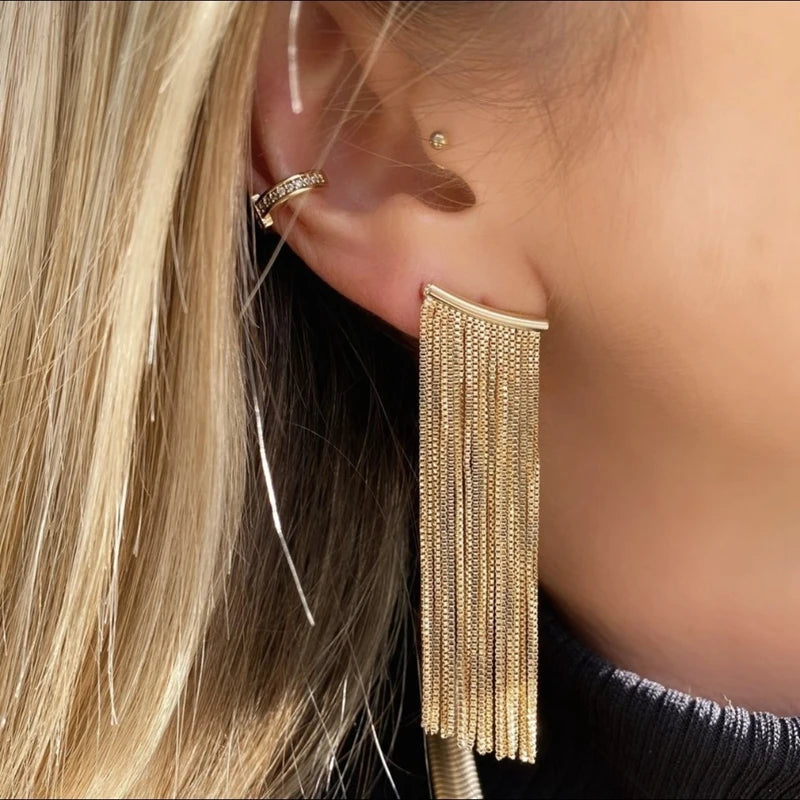 Trendy Gold Plating Tassels Earrings for Women Statement Long Chain Earrings Women Wedding Earrings Party Jewelry Gift Wholesale