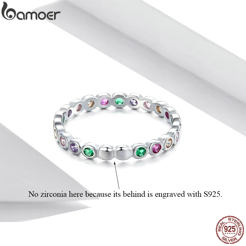 bamoer 925 Sterling Silver Multicolor Zircon Finger Ring for Women