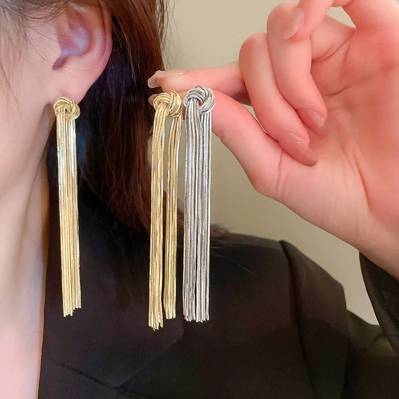 2023 New Contracted Senior Long Metal Tassel Earrings