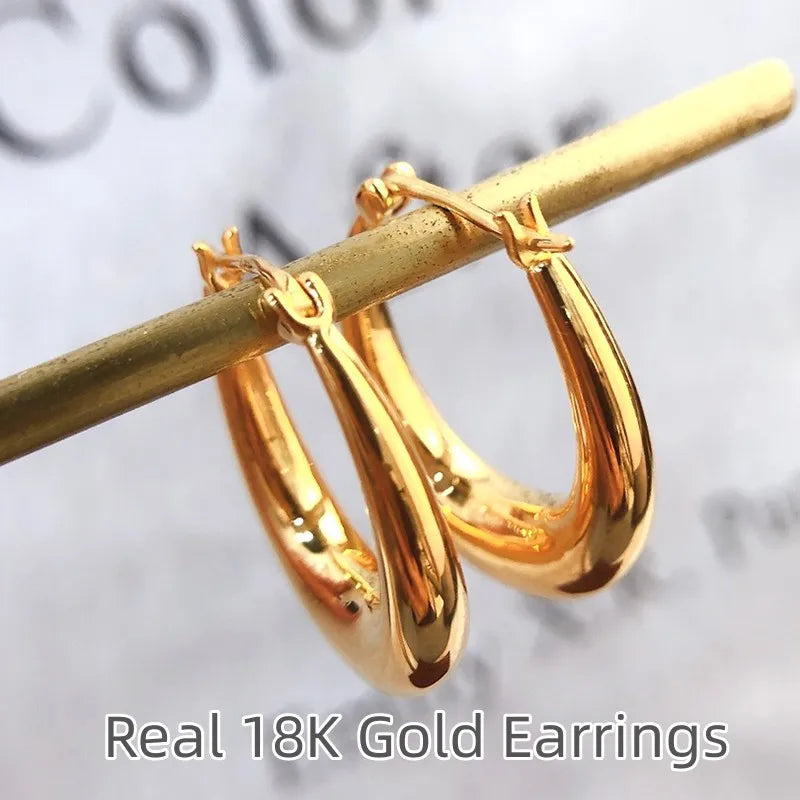 MUZHI Real 18K Gold Earrings for Women Pure AU750 U-Shaped Design Simple Fashion Fine Jewelry Gift EA004