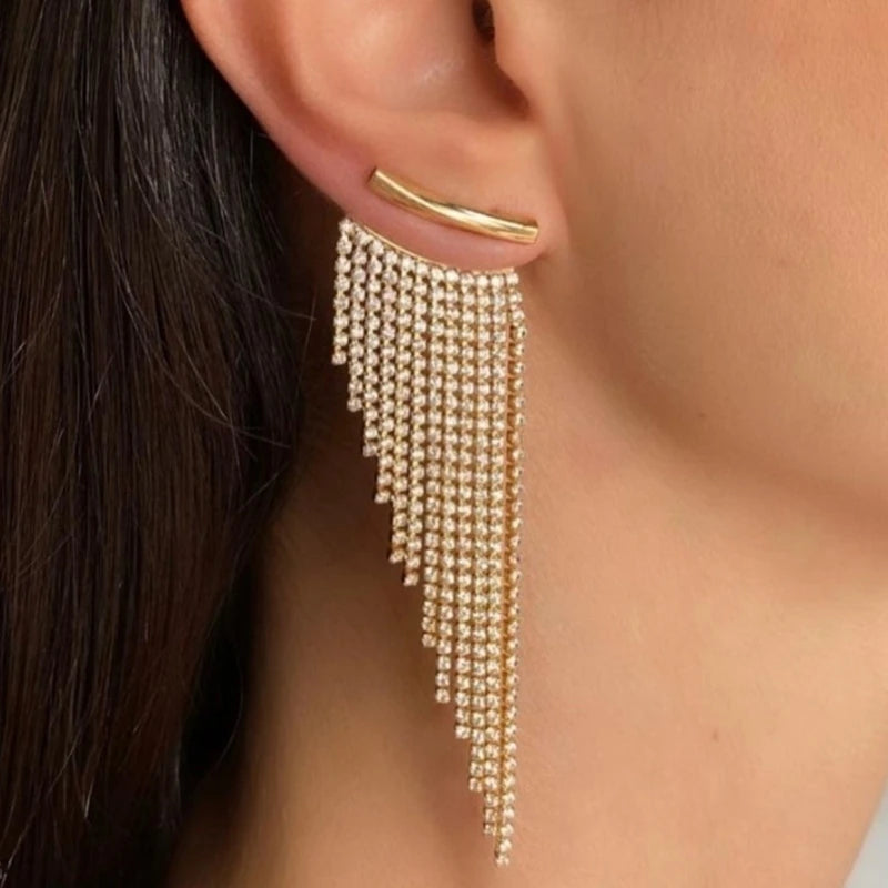 Trendy Gold Plating Tassels Earrings for Women Statement Long Chain Earrings Women Wedding Earrings Party Jewelry Gift Wholesale