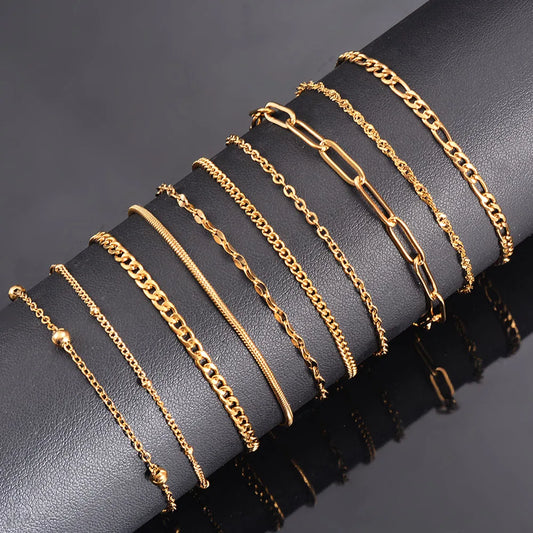 Stainless Steel Multilayers Chain Bracelet Women Simple Fashion Layered Girl Wrist Bracelet  Jewelry Accessories Length 18cm+5cm