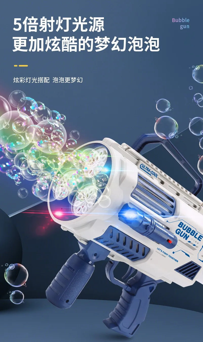 Bubble Gun Automatic Rainbow Rocket Boom for Kid Light Up Music Bubble Machine Party Supplies for Birthday Gift