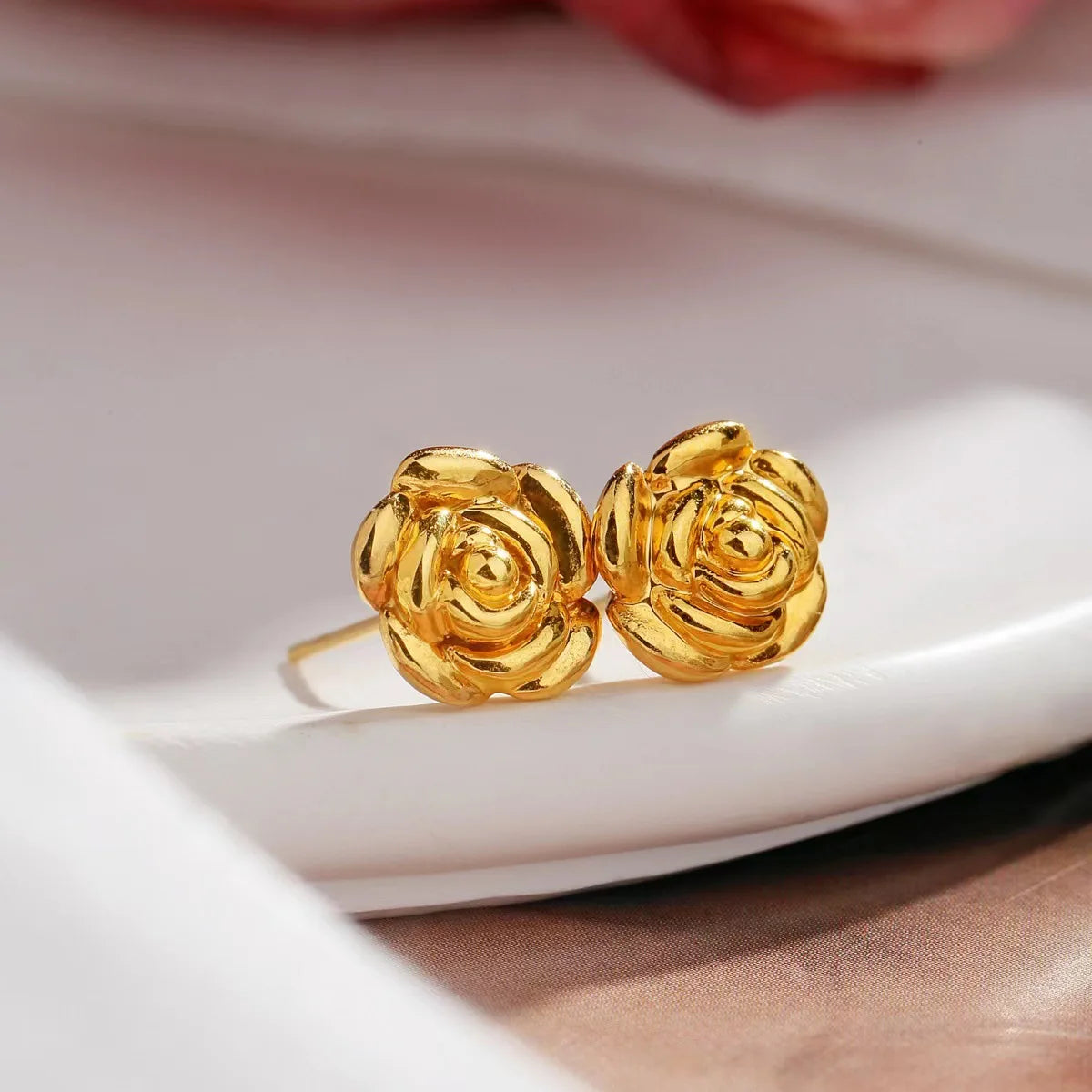 SMILE Real 18K Gold Rose Earrings Au750 Gold 3D Flower Earrings Women's Fine Jewelry Valentine's Day Gift E180