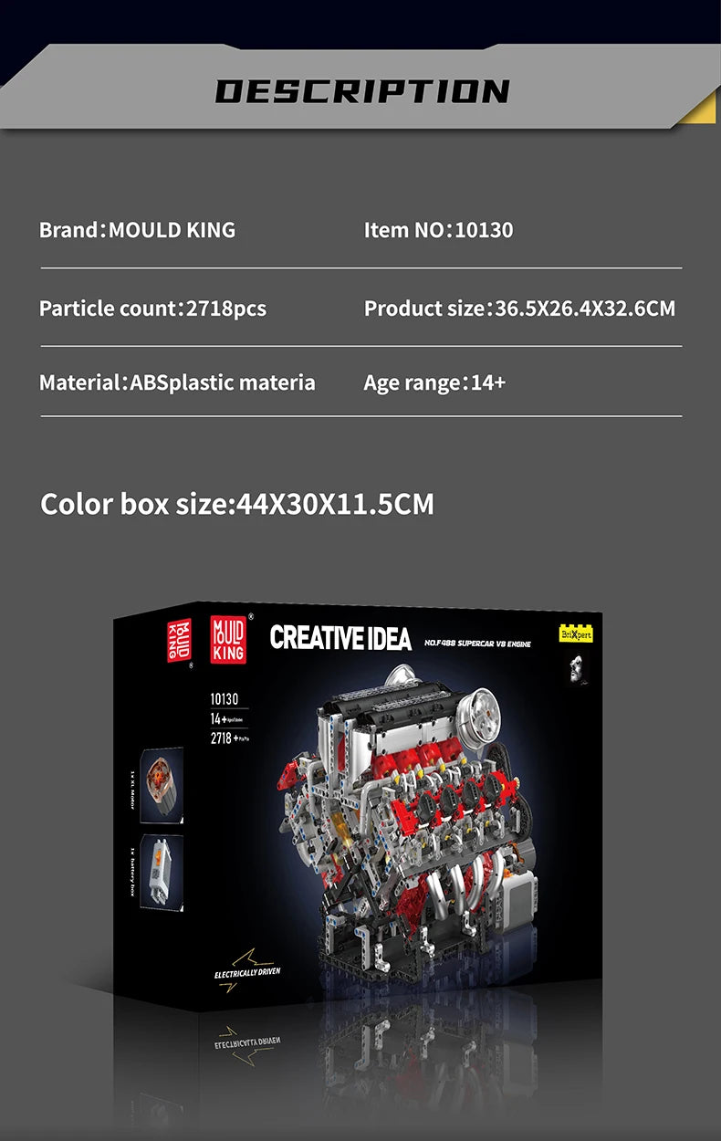 Mould King 10088 Technical Car Building Block The Motorized V8 Engine Model Brick Assembly Car Brick Toys Kids Christmas Gift