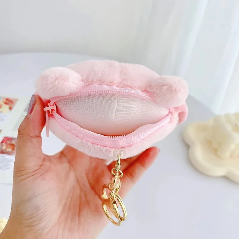 Sanrio Kuromi Plush Keychain Wallet Melody Cinnamoroll Plushies Coin Purse Earphone Organizer Bag Pendant Key Ring Girls Gifts