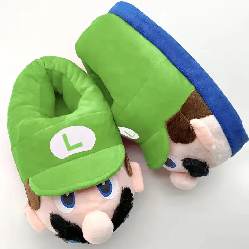 Super Mario Bros Winter Couple Plush Slippers Non-slip Soft Warm Flip Flops Kids Home Casual Cotton Shoes Women Men Plush Shoes