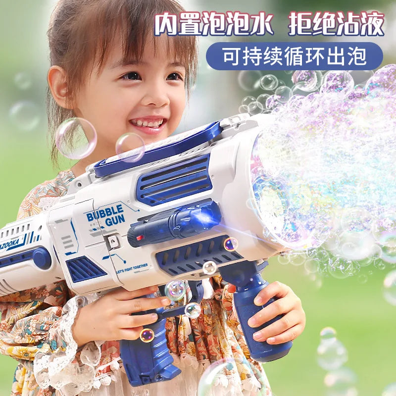 Bubble Gun Automatic Rainbow Rocket Boom for Kid Light Up Music Bubble Machine Party Supplies for Birthday Gift