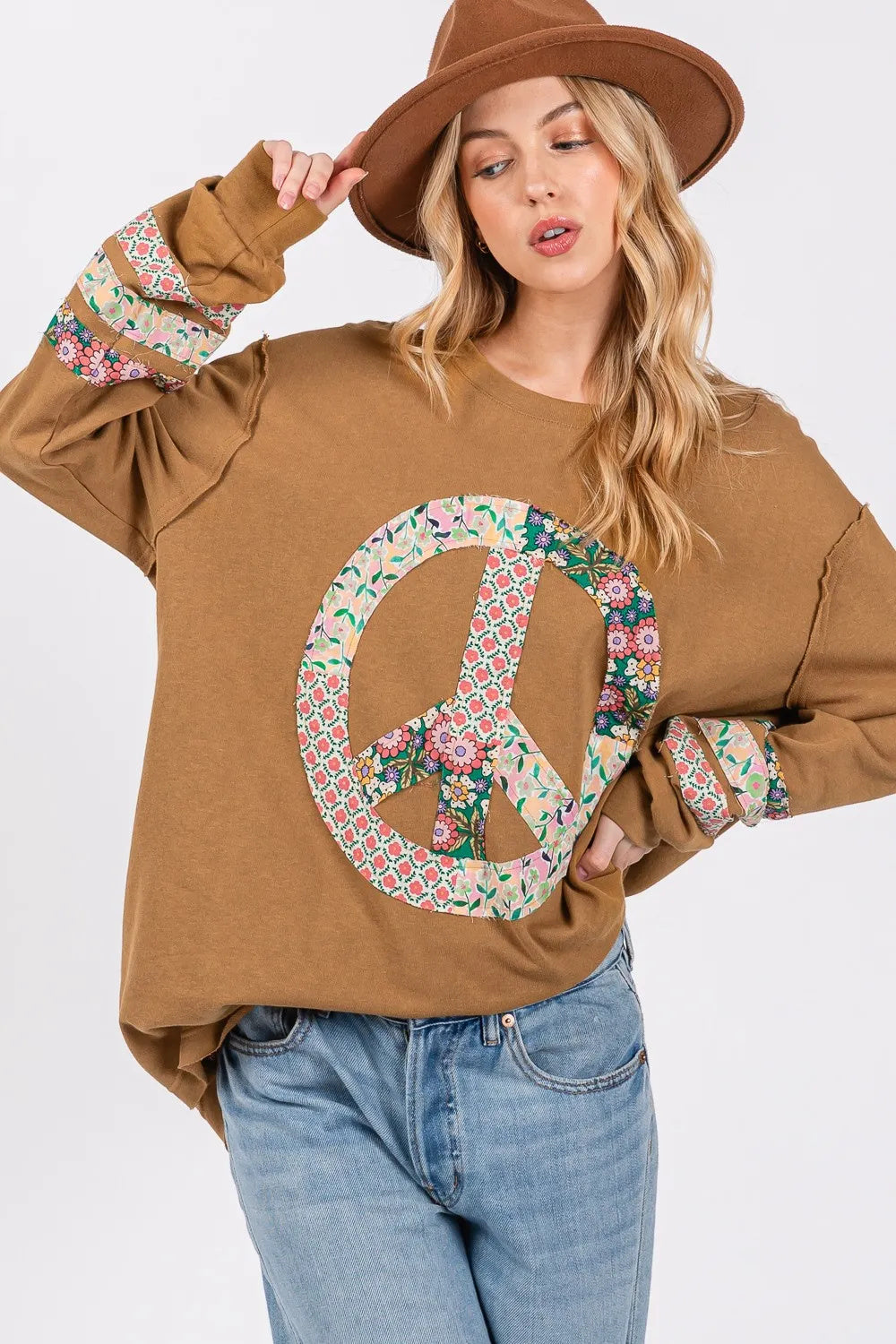 SAGE FIG Peace Applique Patch Long Sleeve Top