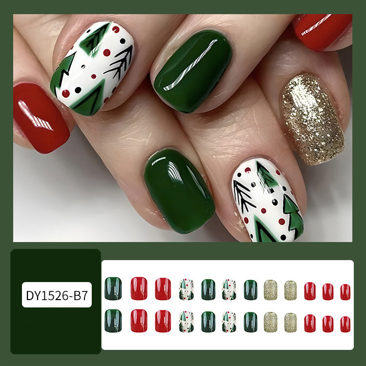 24pcs Christmas False Nails Hat Striped Snowflake Nail Art Stickers For Parties Dances Or Holiday Wear