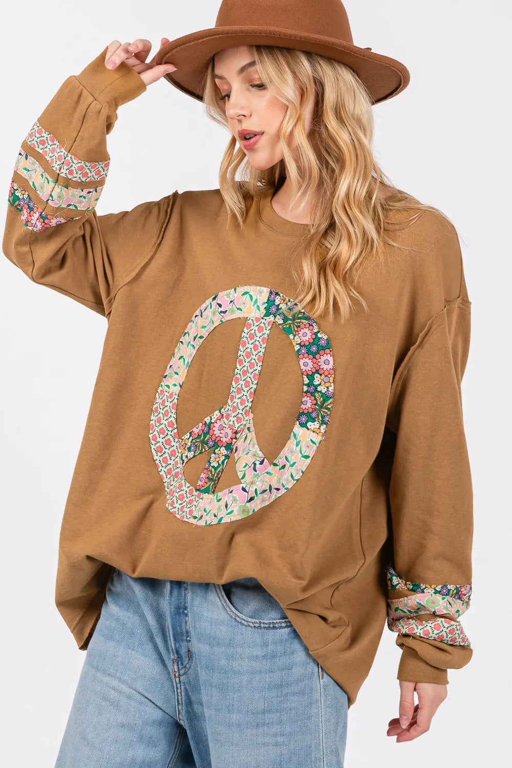 SAGE FIG Peace Applique Patch Long Sleeve Top