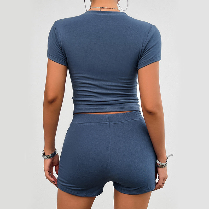 Maillot short à manches courtes de couleur unie pour femme